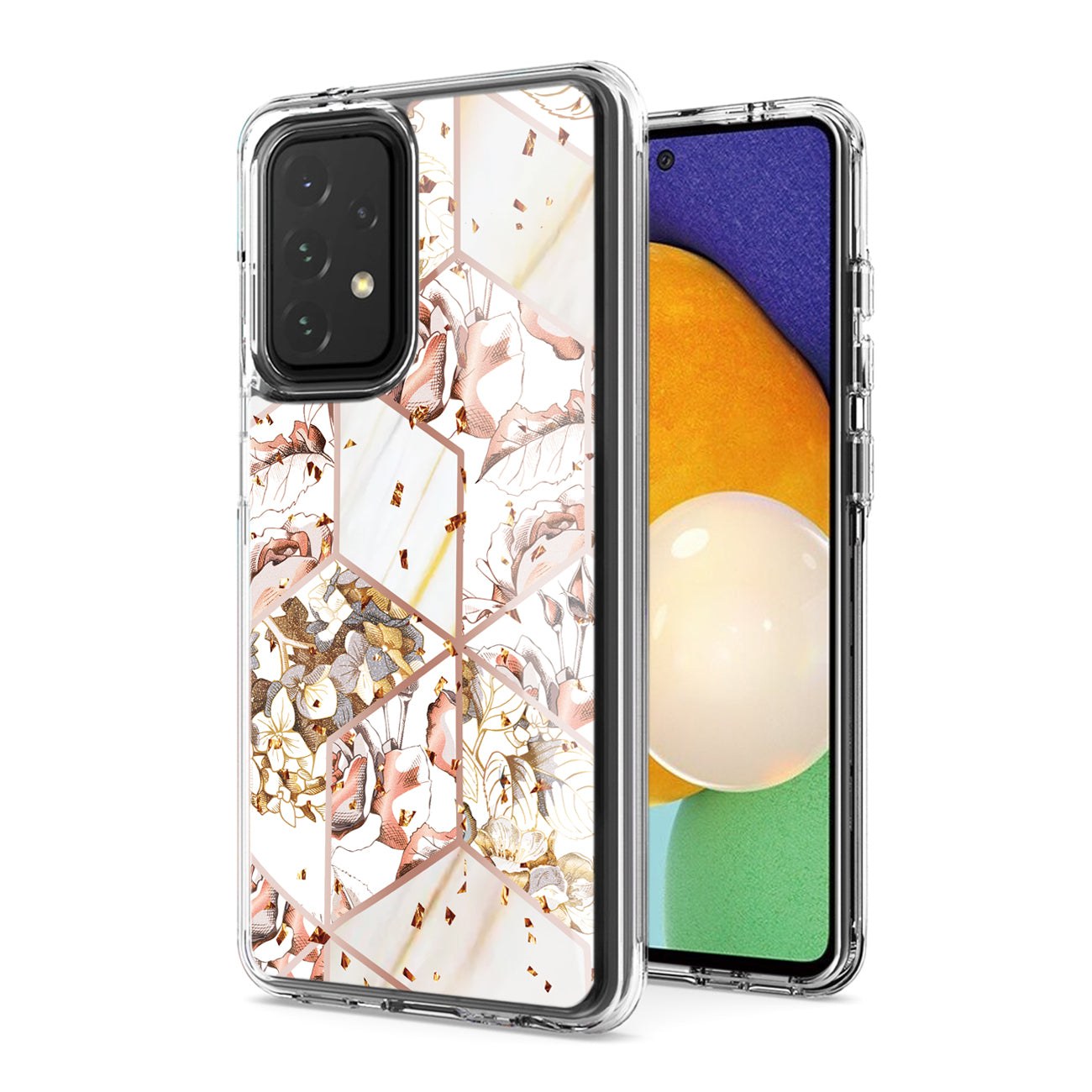 Flower Design Pattern Printing Dual Layer Hybrid Hard Plastic and Soft TPU Rubber Case Cover for SAMSUNG GALAXY A52 5G In White Base Flower